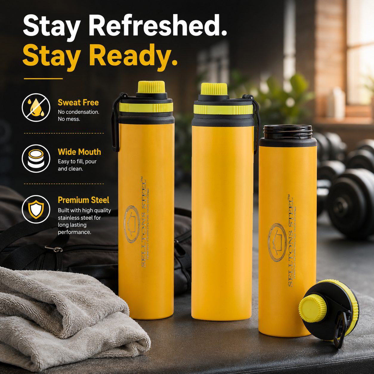 23-ss-bottle-900ml-sippar-yellow-colour SS Bottle 900ML Sippar Yellow Colour - Image 1