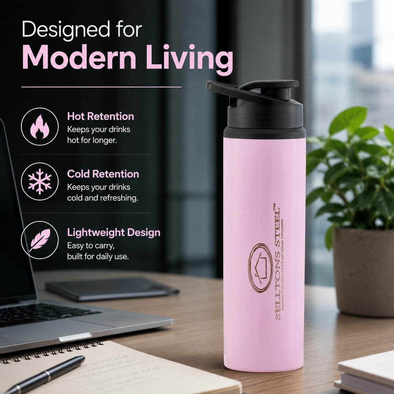 25-ss-bottle-900ml-sippar-pink-colour SS Bottle 900ML Sippar pink colour - Image 1