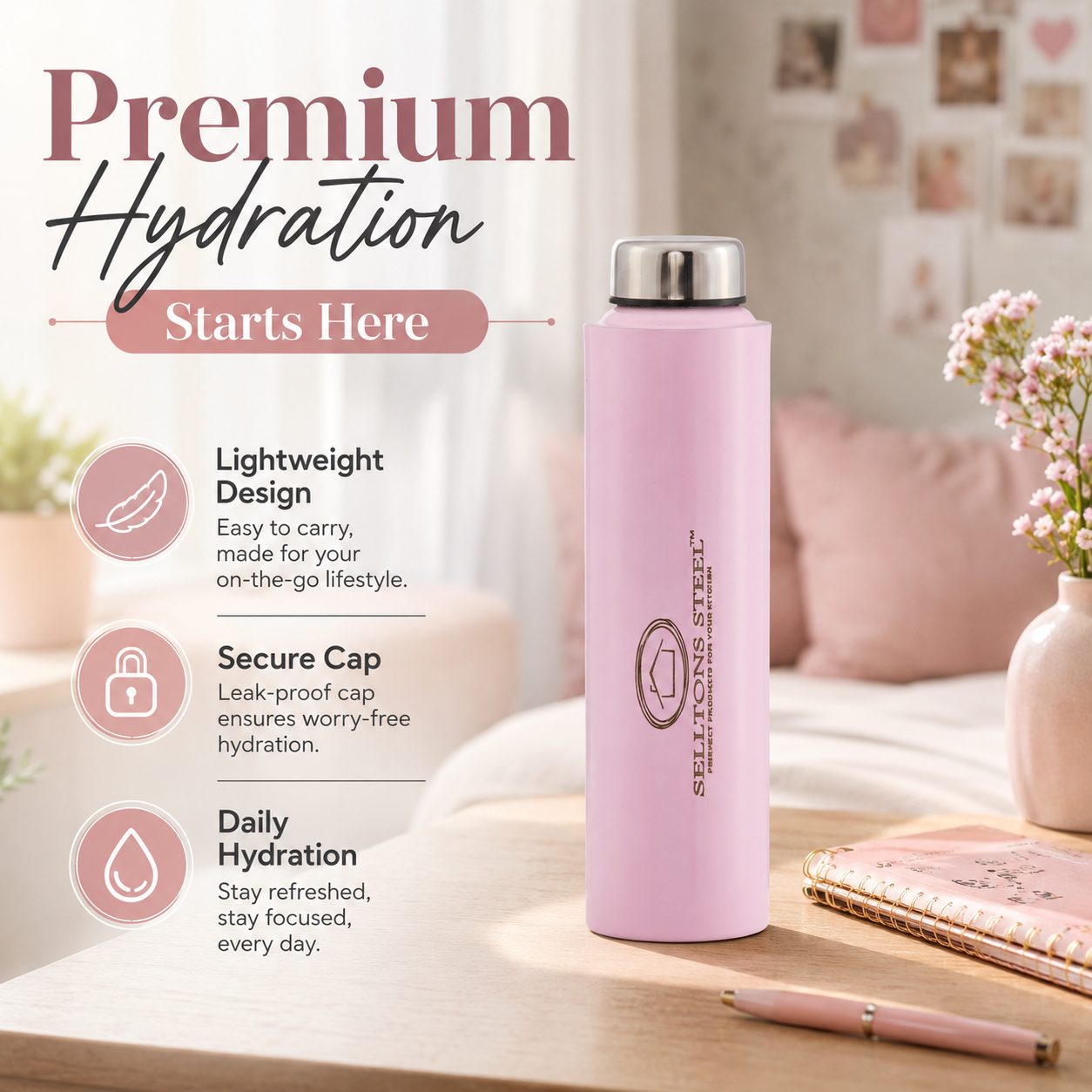 34-ss-bottle-1000ml-pink-colour SS Bottle 1000ML Pink colour - Image 1